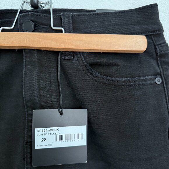 Palazzo Washed Black Denim Cuffed High-Rise Wide-Leg Jeans JBD - Picture 4 of 5